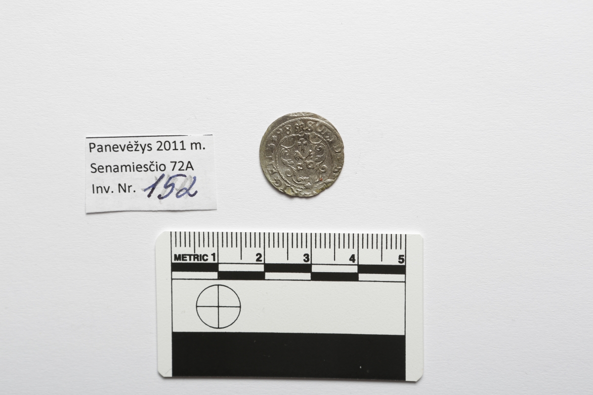 Livonija. Žygimantas Vaza. Šilingas. 1598 m. Bilonas. Ø 18 mm, Panevėžys, Perkasa Nr. 2, Kapas Nr. 112