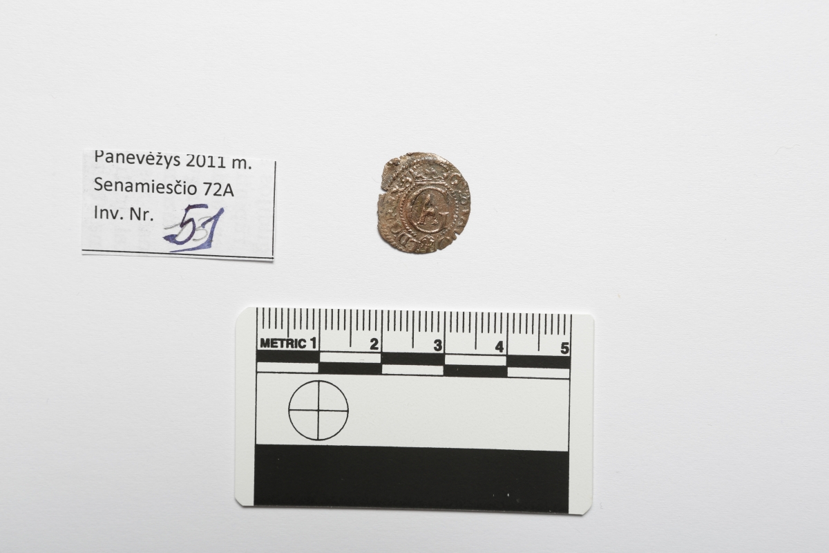 Livonija. Gustavas Adolfas. Šilingas. Bilonas. Ø 16 mm, Panevėžys, Perkasa Nr. 1, Kapas Nr. 22