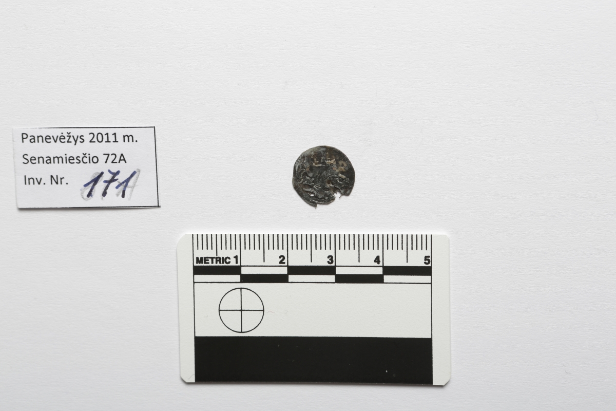 LDK. Aleksandras. Denaras. 1623 m. Sidabras. Ø 13 mm, Panevėžys, Perkasa Nr. 2, Kapas Nr. 175