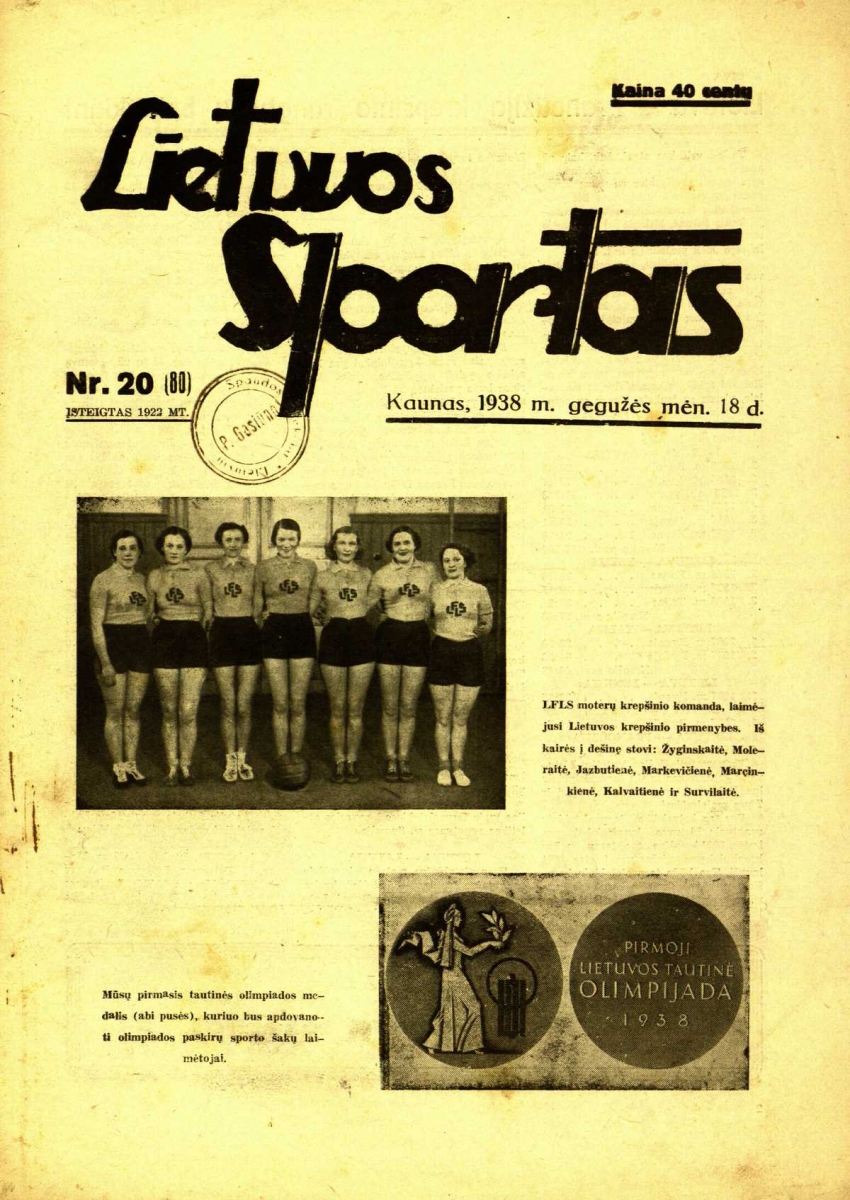 Lietuvos fizinio lavinimosi komanda – Lietuvos krepšinio čempionė. „Lietuvos sportas“, 1938 m. Nr. 20.